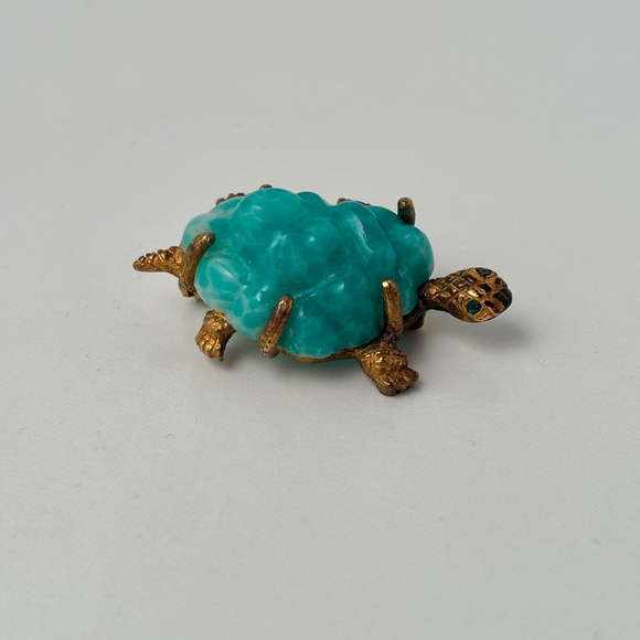 Vintage Jeanne Signed Turtle Brooch – Costume Jewelry – 1950s/1960s - Green Eyes - Picture 1 of 10
